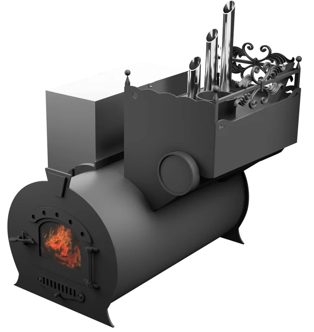 Печь Горыныч 3, каменка закрытая с парогенератором с правой стороны, малая дверь со стеклом фото в Нижнем Новгороде