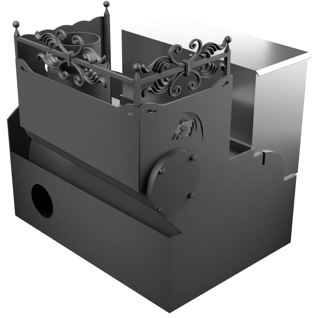 Печь Горыныч 3, каменка с правой стороны, большая дверь со стеклом, система воздушного отопления фото в Нижнем Новгороде