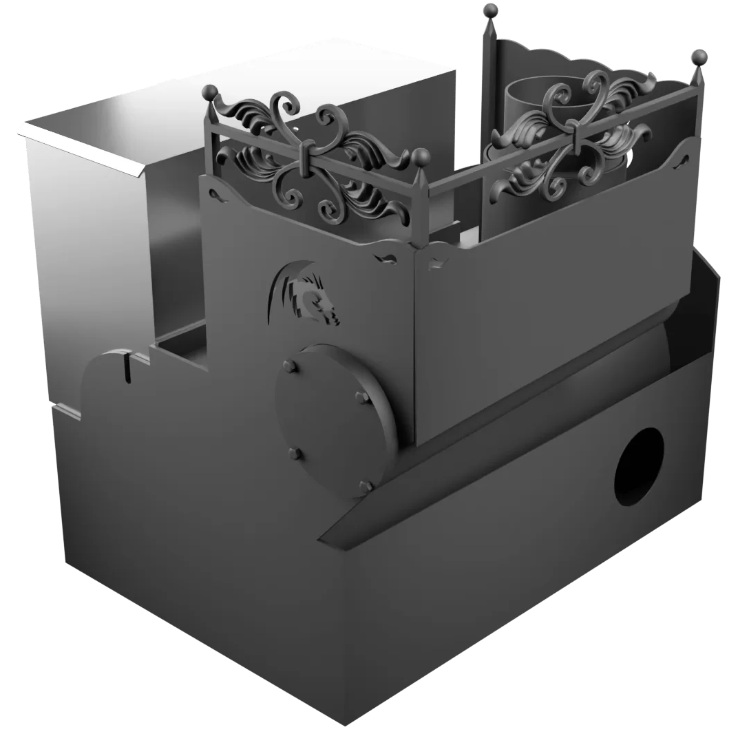 Печь Горыныч 3, каменка с левой стороны, большая дверь со стеклом, система воздушного отопления фото в Нижнем Новгороде