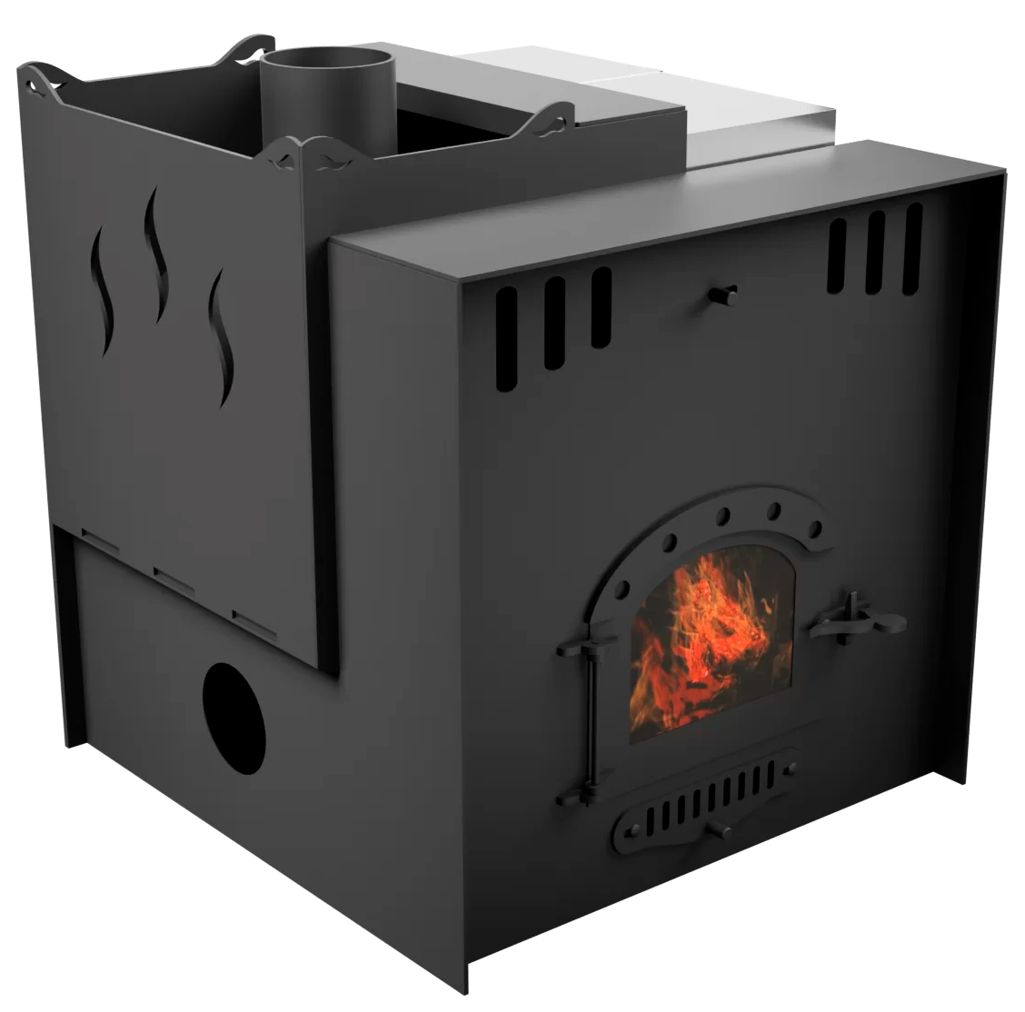 Печь Горыныч Мини, каменка с левой стороны, малое стекло, система воздушного отопления с порталом фото в Нижнем Новгороде