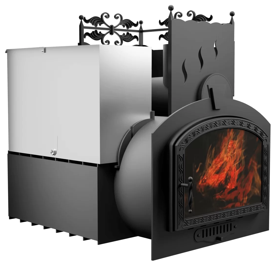 Печь Горыныч 3 с конвекцией, каменка с правой стороны, большая дверь со стеклом фото в Нижнем Новгороде