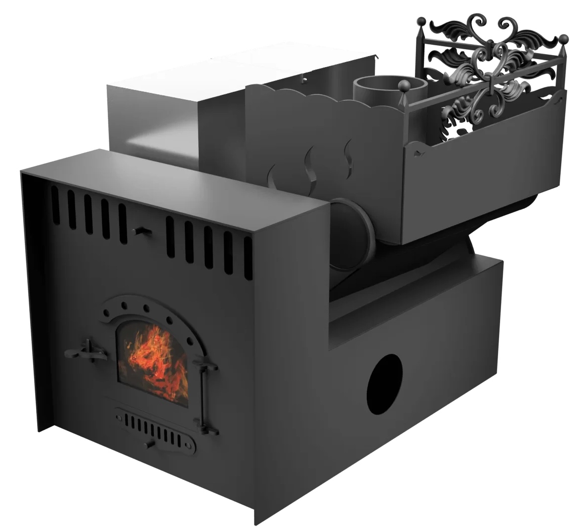 Печь Горыныч 3, каменка с правой стороны, малая дверь со стеклом, система воздушного отопления с порталом фото в Нижнем Новгороде