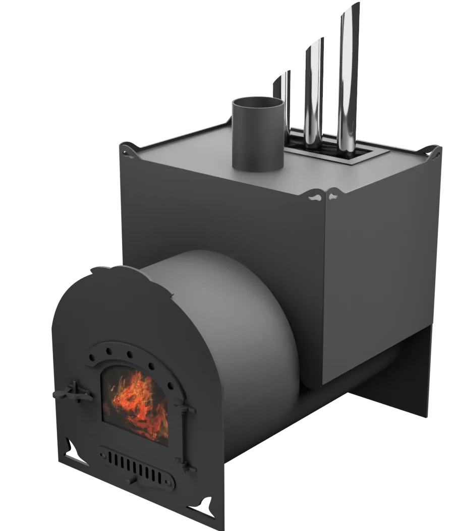 Печь Горыныч Мини, двойная каменка закрытая с парогенератором, малая дверь со стеклом фото в Нижнем Новгороде