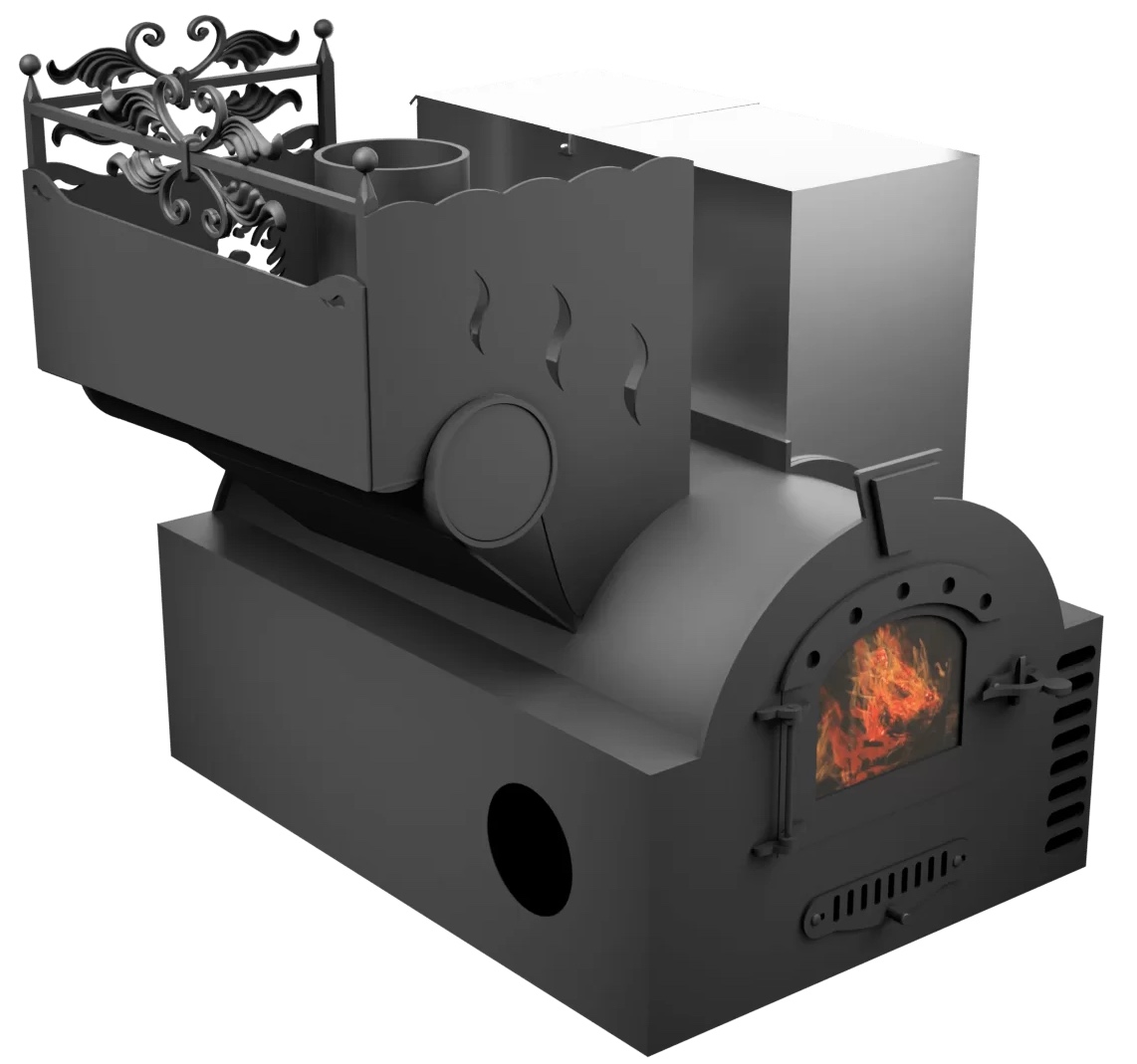 Печь Горыныч 3, каменка с левой стороны, малая дверь со стеклом, система воздушного отопления фото в Нижнем Новгороде