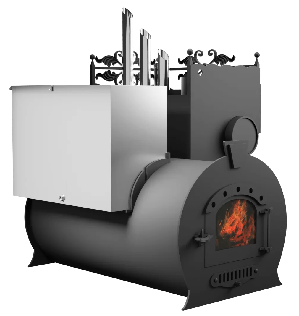 Печь Горыныч 3, каменка закрытая с парогенератором с правой стороны, малая дверь со стеклом фото в Нижнем Новгороде
