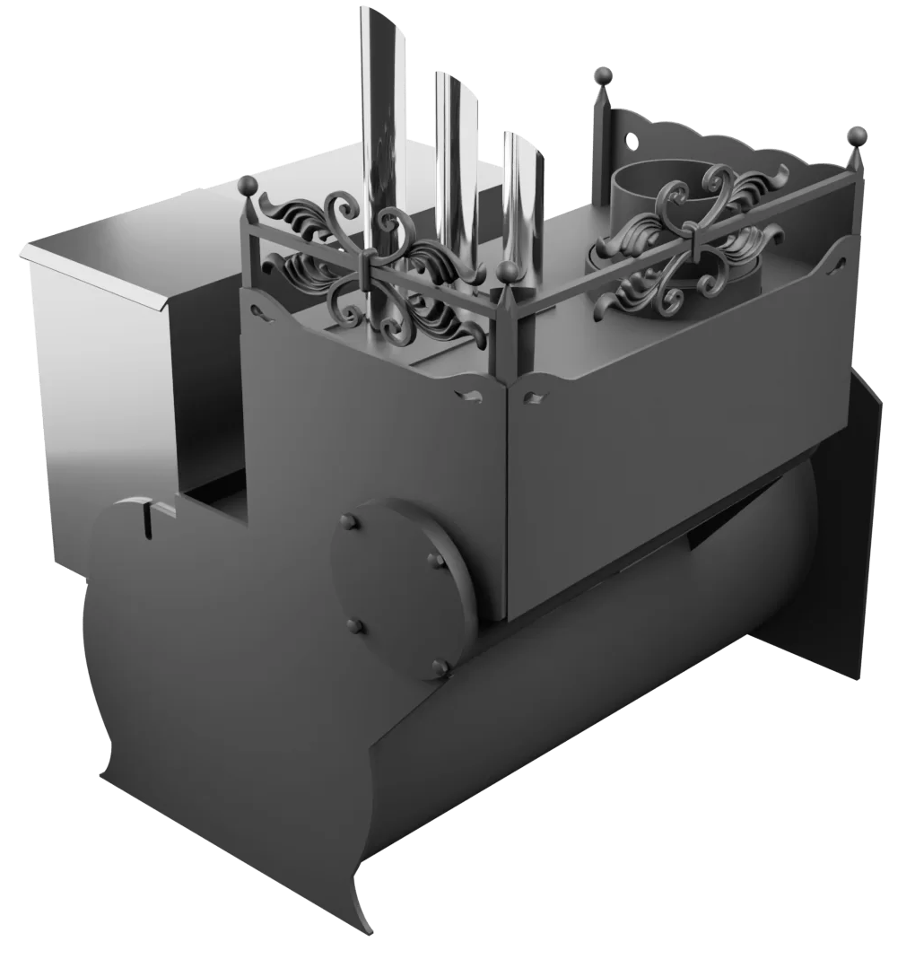Печь Горыныч 3, каменка закрытая с парогенератором с левой стороны, большая дверь со стеклом фото в Нижнем Новгороде