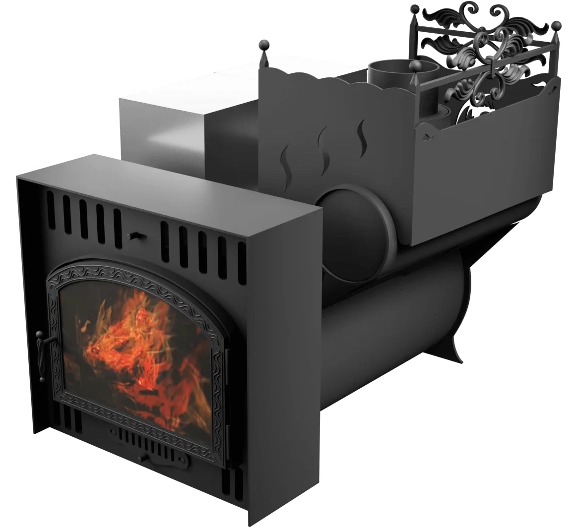 Печь Горыныч 3, каменка с правой стороны, большая дверь со стеклом, естественная система воздушного отопления фото в Нижнем Новгороде