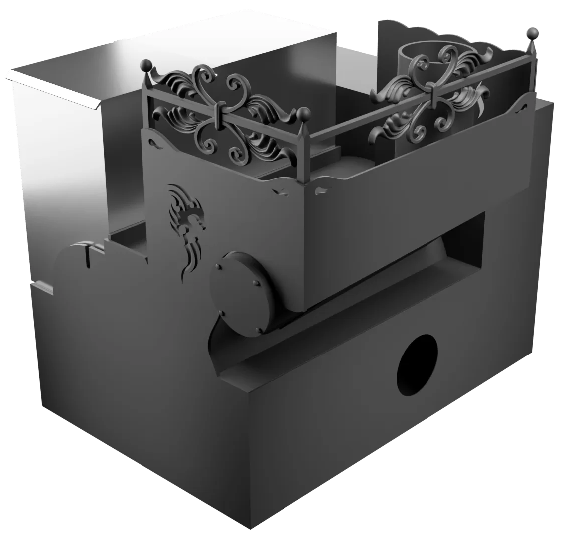Печь Горыныч 3, каменка с левой стороны, малая дверь со стеклом, система воздушного отопления с порталом фото в Нижнем Новгороде