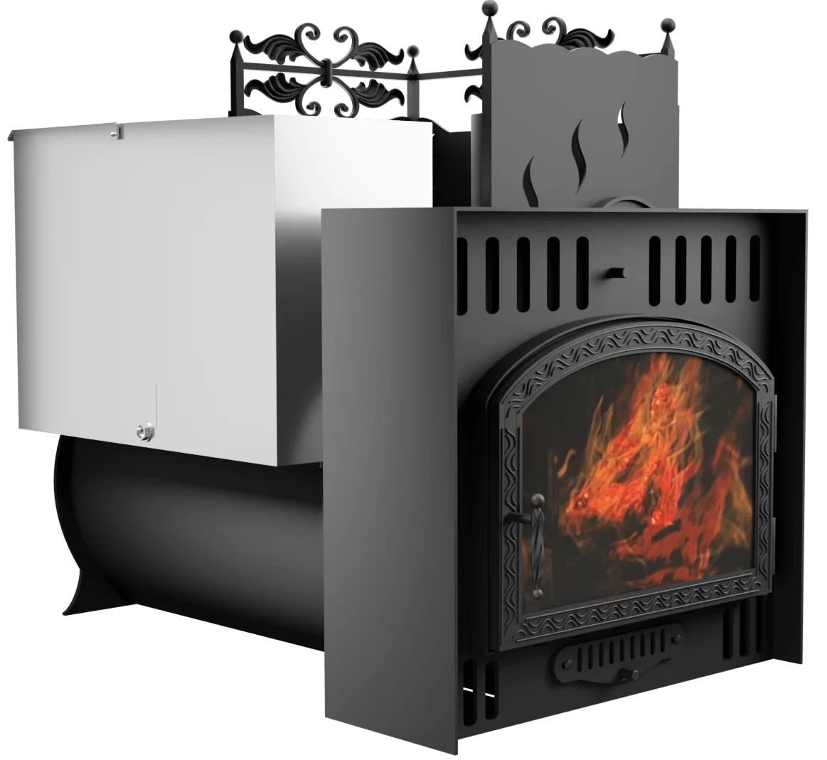 Печь Горыныч 3, каменка с правой стороны, большая дверь со стеклом, естественная система воздушного отопления фото в Нижнем Новгороде