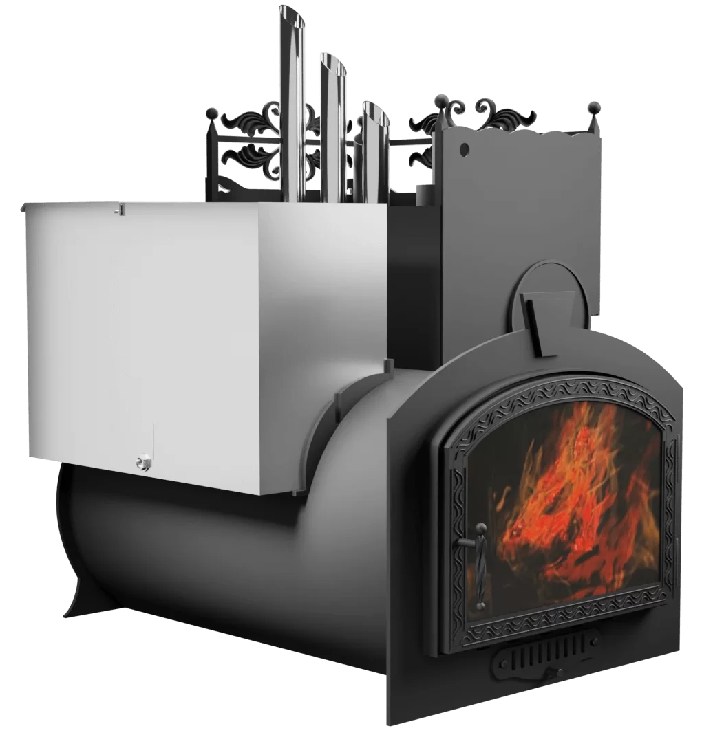 Печь Горыныч 3, каменка закрытая с парогенератором с правой стороны, большая дверь со стеклом фото в Нижнем Новгороде