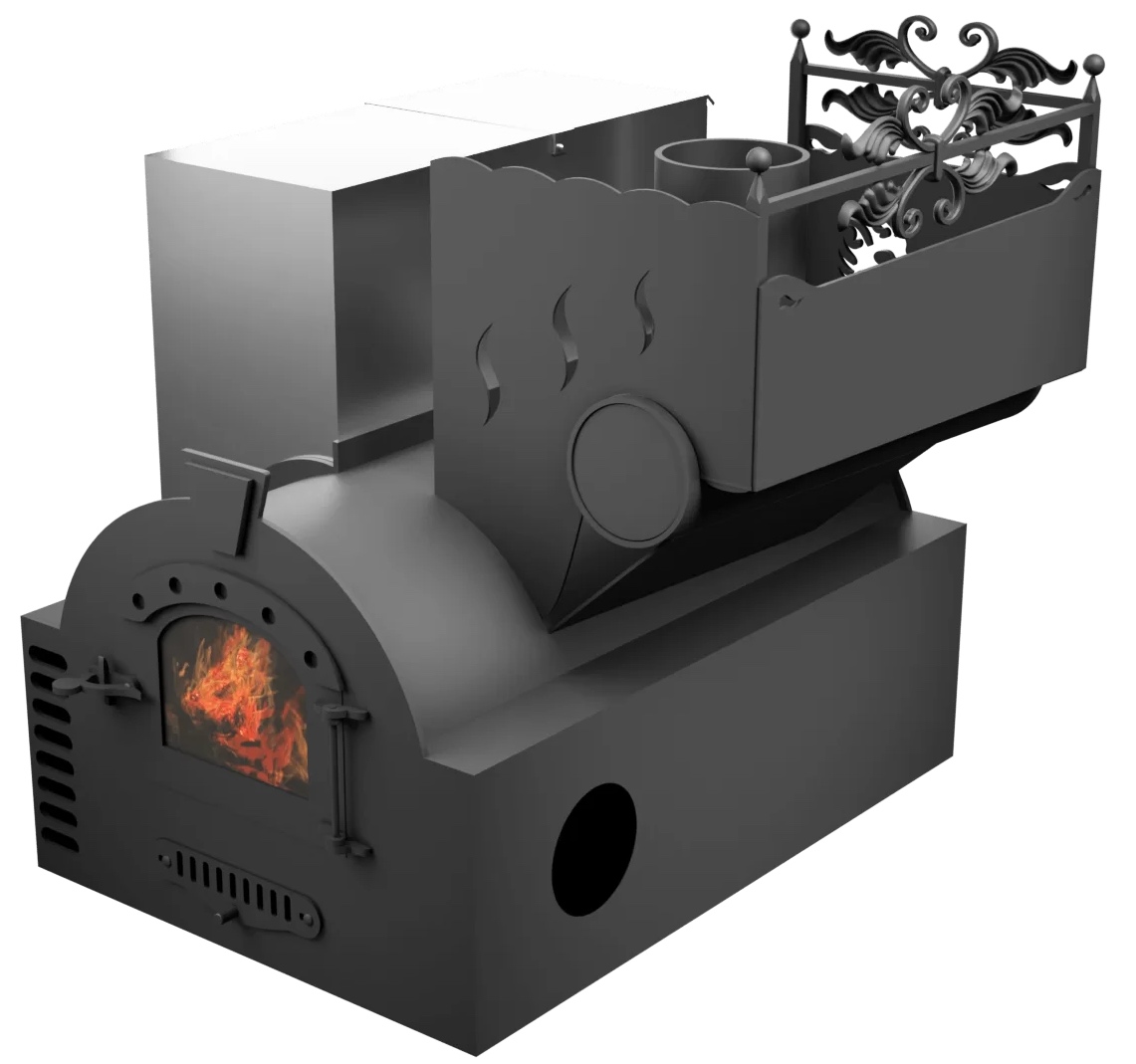 Печь Горыныч 3, каменка с правой стороны, малая дверь со стеклом, система воздушного отопления фото в Нижнем Новгороде