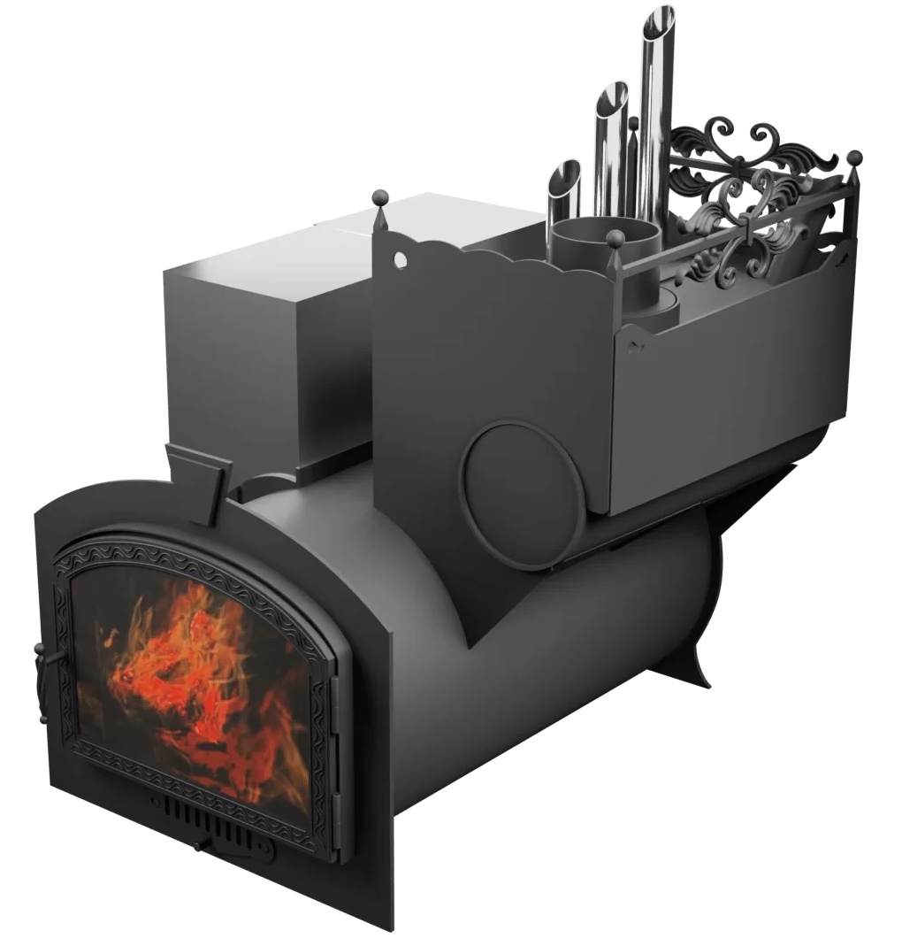 Печь Горыныч 3, каменка закрытая с парогенератором с правой стороны, большая дверь со стеклом фото в Нижнем Новгороде