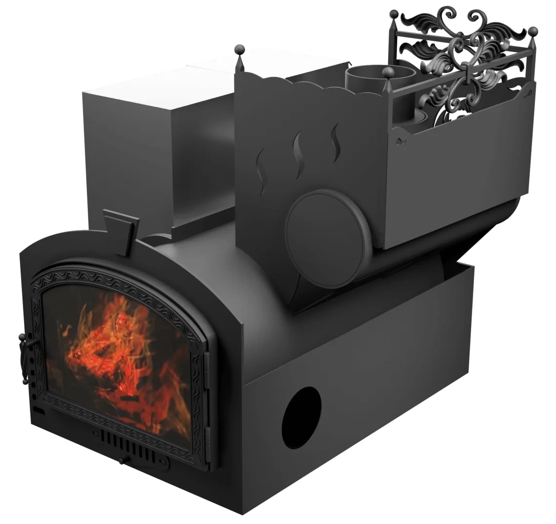 Печь Горыныч 3, каменка с правой стороны, большая дверь со стеклом, система воздушного отопления фото в Нижнем Новгороде