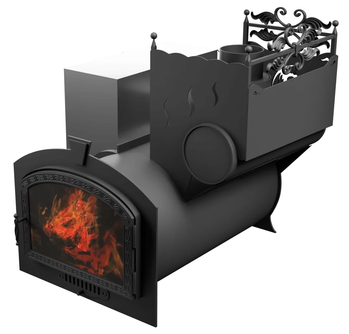 Печь Горыныч 3, каменка с правой стороны, большая дверь со стеклом фото в Нижнем Новгороде