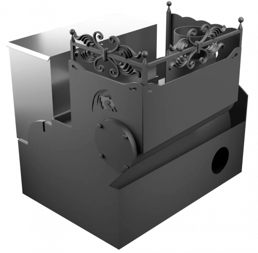 Печь Горыныч 3, каменка с левой стороны, большая дверь со стеклом, система воздушного отопления фото в Нижнем Новгороде