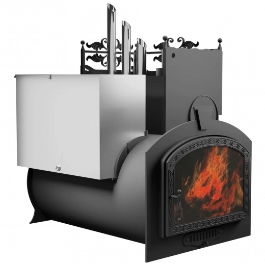 Печь Горыныч 3, каменка закрытая с правой стороны, большая дверь со стеклом фото в Нижнем Новгороде