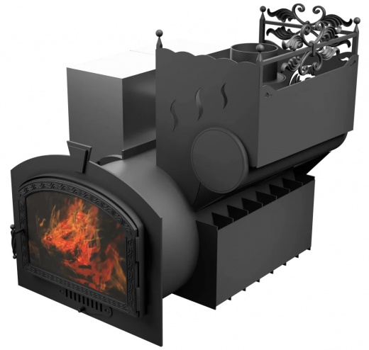 Печь Горыныч 3 с конвекцией, каменка с правой стороны, большая дверь со стеклом фото в Нижнем Новгороде