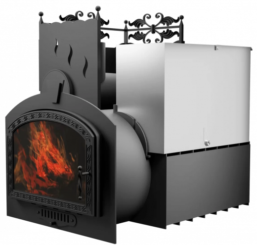 Печь Горыныч 3 с конвекцией, каменка с левой стороны, большая дверь со стеклом фото в Нижнем Новгороде