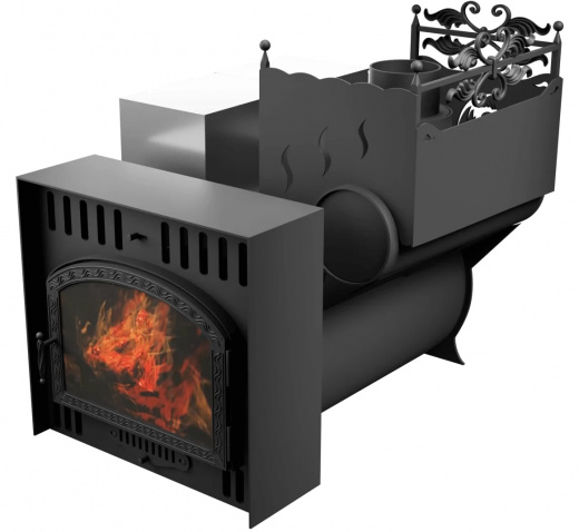 Печь Горыныч 3, каменка с правой стороны, большая дверь со стеклом, естественная система воздушного отопления фото в Нижнем Новгороде