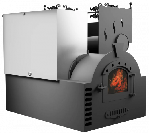 Печь Горыныч 3, каменка с правой стороны, малая дверь со стеклом, система воздушного отопления фото в Нижнем Новгороде