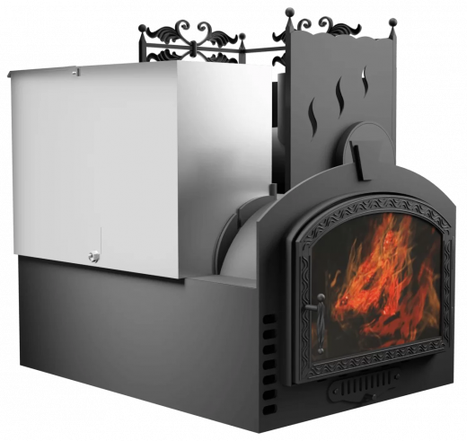 Печь Горыныч 3, каменка с правой стороны, большая дверь со стеклом, система воздушного отопления фото в Нижнем Новгороде