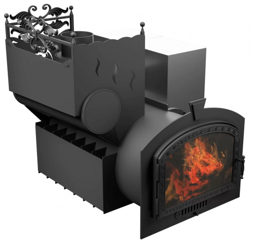 Печь Горыныч 3 с конвекцией, каменка с левой стороны, большая дверь со стеклом фото в Нижнем Новгороде