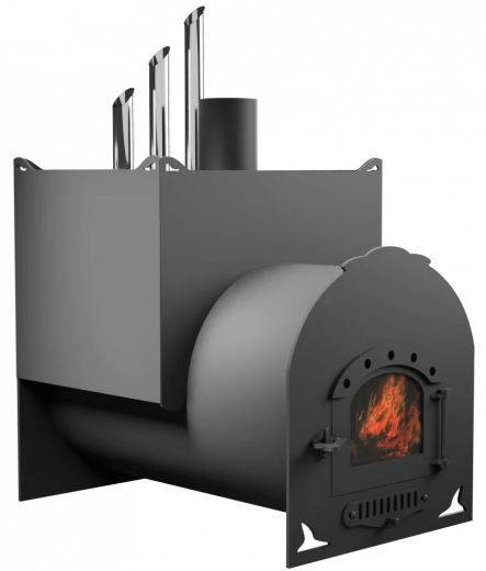 Печь Горыныч Мини, двойная каменка закрытая с парогенератором, малая дверь со стеклом фото в Нижнем Новгороде